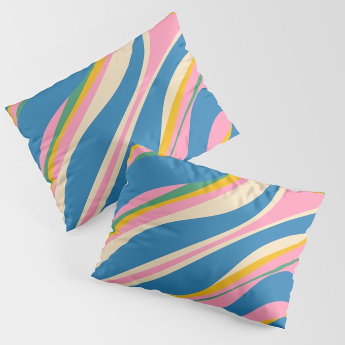 Trippy Dream Retro Pop Bright and Colourful Abstract Pattern Blue Pink Mustard Green Pillow Sham Gallery Image 3