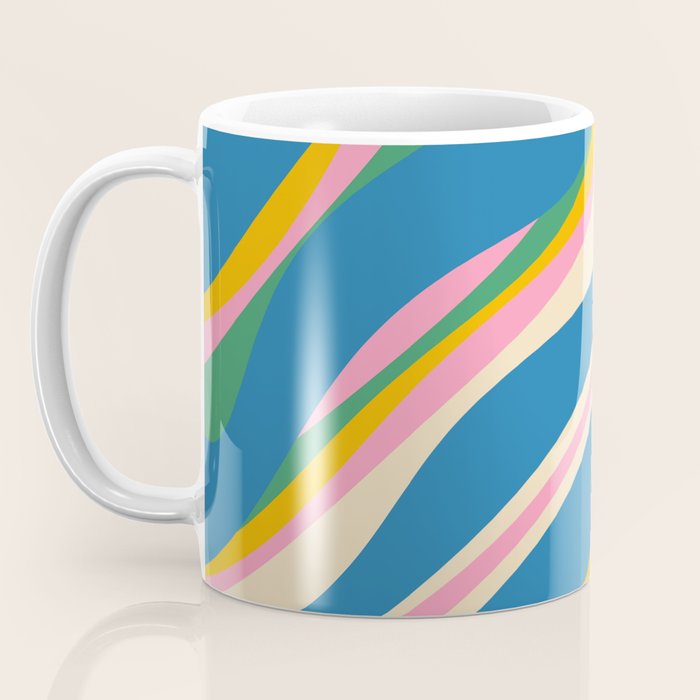 Trippy Dream Retro Pop Bright and Colourful Abstract Pattern Blue Pink Mustard Green Coffee Mug Gallery Image 3