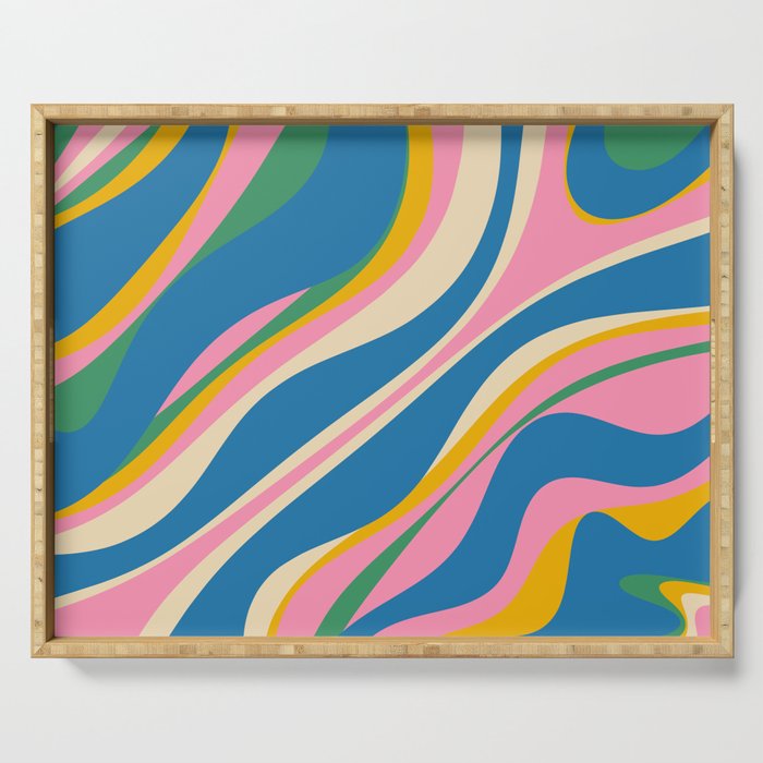 Trippy Dream Retro Pop Bright and Colourful Abstract Pattern Blue Pink Mustard Green Serving Tray Gallery Image 1