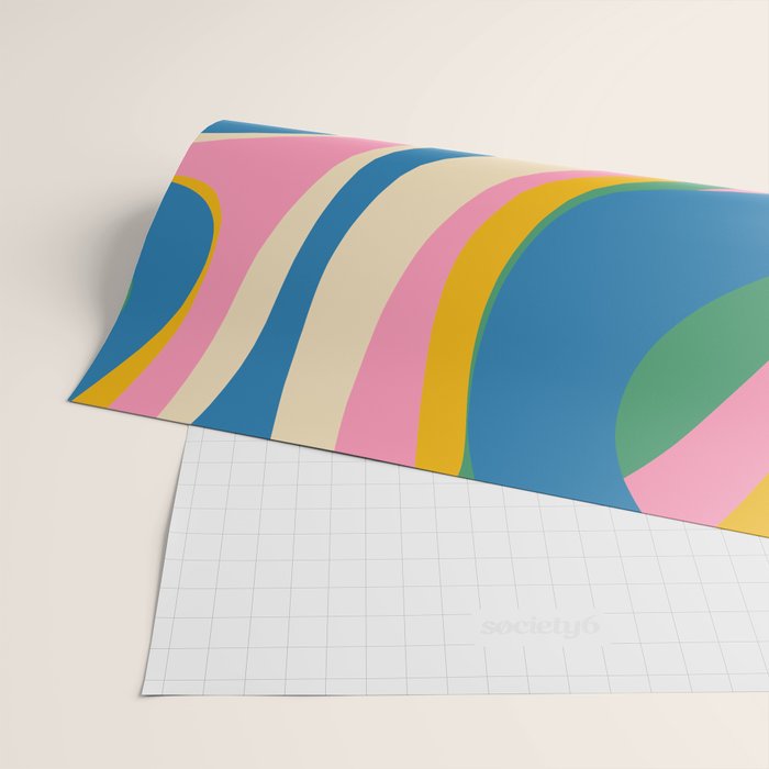 Trippy Dream Retro Pop Bright and Colourful Abstract Pattern Blue Pink Mustard Green Wrapping Paper Gallery Image 2