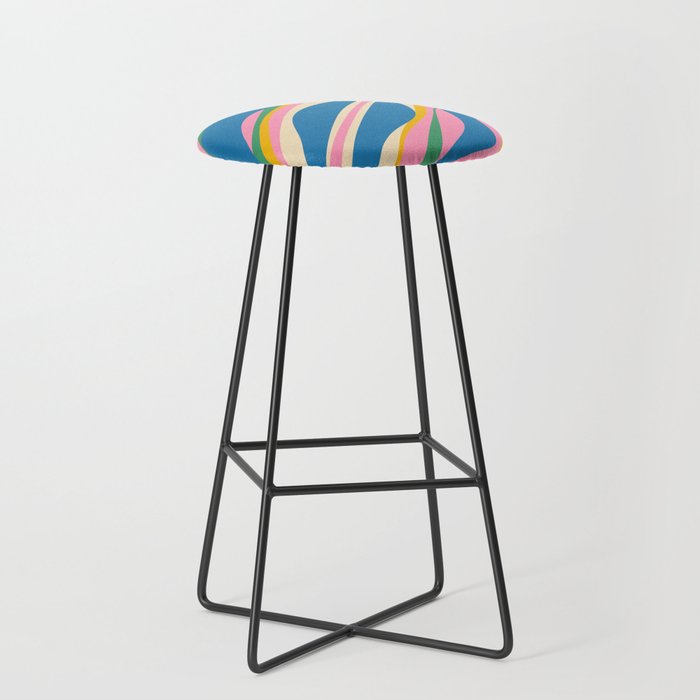 Trippy Dream Retro Pop Bright and Colourful Abstract Pattern Blue Pink Mustard Green Stool Gallery Image 1