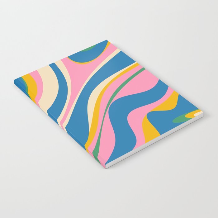 Trippy Dream Retro Pop Bright and Colourful Abstract Pattern Blue Pink Mustard Green Notebook Gallery Image 2