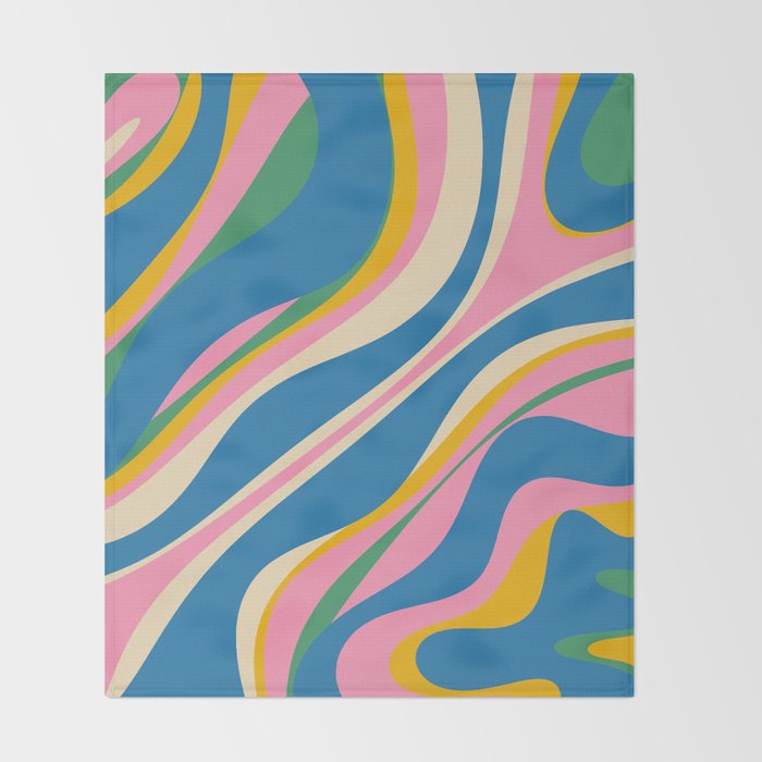 Trippy Dream Retro Pop Bright and Colourful Abstract Pattern Blue Pink Mustard Green Throw Blanket Gallery Image 2