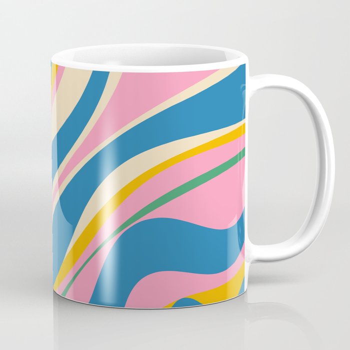 Trippy Dream Retro Pop Bright and Colourful Abstract Pattern Blue Pink Mustard Green Coffee Mug Gallery Image 1