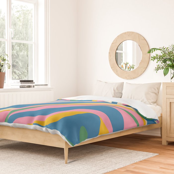 Trippy Dream Retro Pop Bright and Colourful Abstract Pattern Blue Pink Mustard Green Duvet Cover Gallery Image 2
