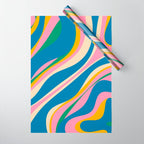 Trippy Dream Retro Pop Bright and Colourful Abstract Pattern Blue Pink Mustard Green Wrapping Paper Gallery Image 1