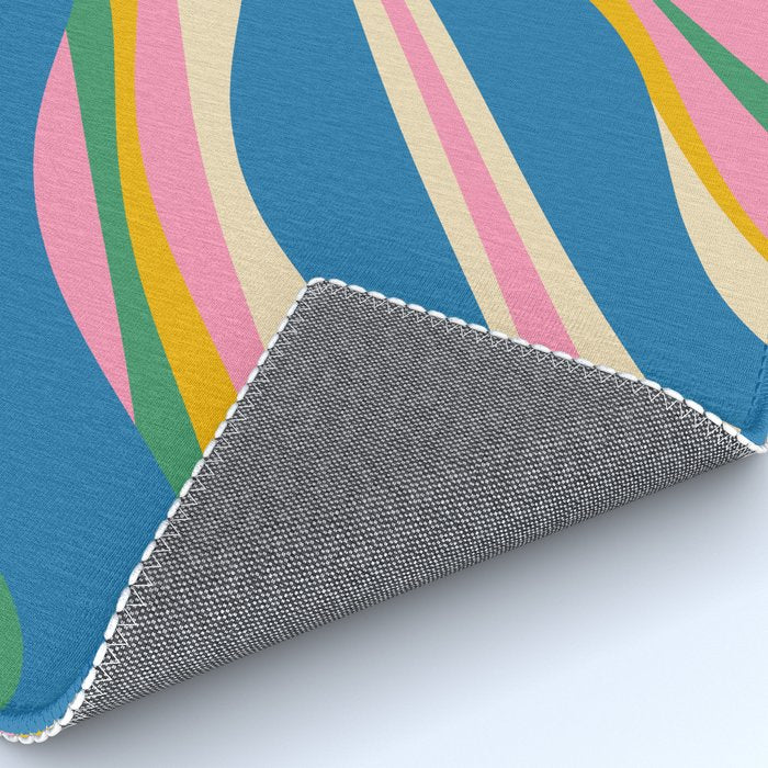 Trippy Dream Retro Pop Bright and Colourful Abstract Pattern Blue Pink Mustard Green Rug Gallery Image 4