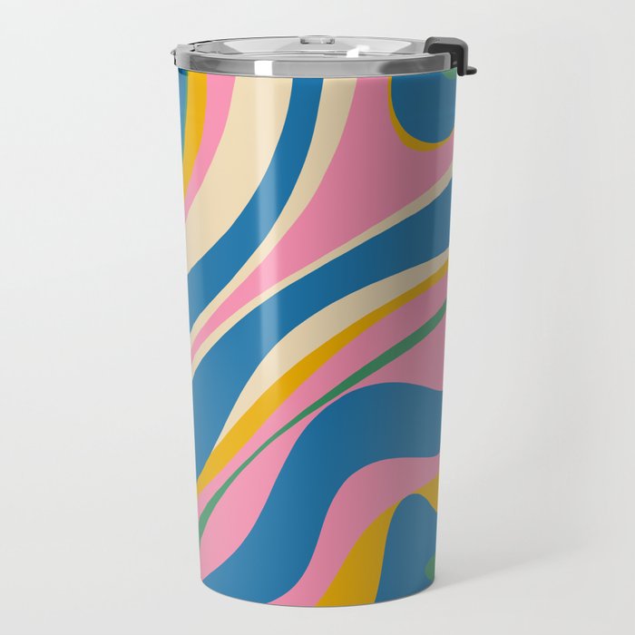 Trippy Dream Retro Pop Bright and Colourful Abstract Pattern Blue Pink Mustard Green Travel Mug Gallery Image 2
