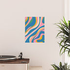 Trippy Dream Retro Pop Bright and Colourful Abstract Pattern Blue Pink Mustard Green Poster Gallery Image 2