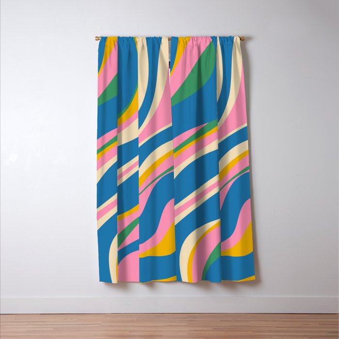 Trippy Dream Retro Pop Bright and Colourful Abstract Pattern Blue Pink Mustard Green Window Curtain Gallery Image 3