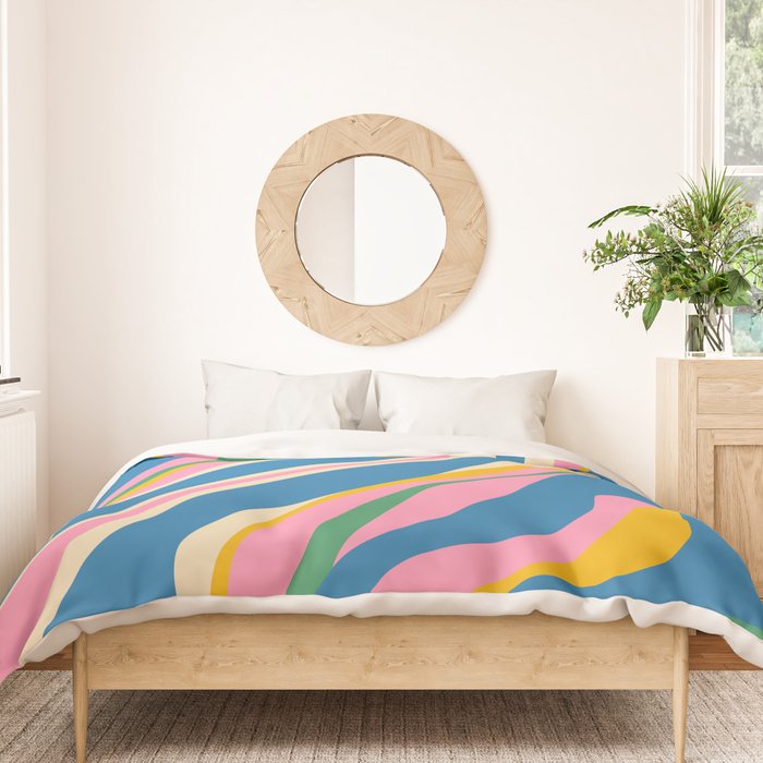 Trippy Dream Retro Pop Bright and Colourful Abstract Pattern Blue Pink Mustard Green Duvet Cover Gallery Image 3
