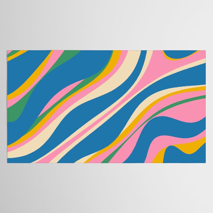 Trippy Dream Retro Pop Bright and Colourful Abstract Pattern Blue Pink Mustard Green Tablecloth Gallery Image 2