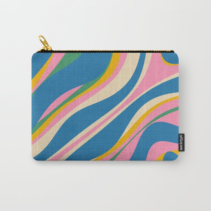 Trippy Dream Retro Pop Bright and Colourful Abstract Pattern Blue Pink Mustard Green Carry All Pouch Gallery Image 1
