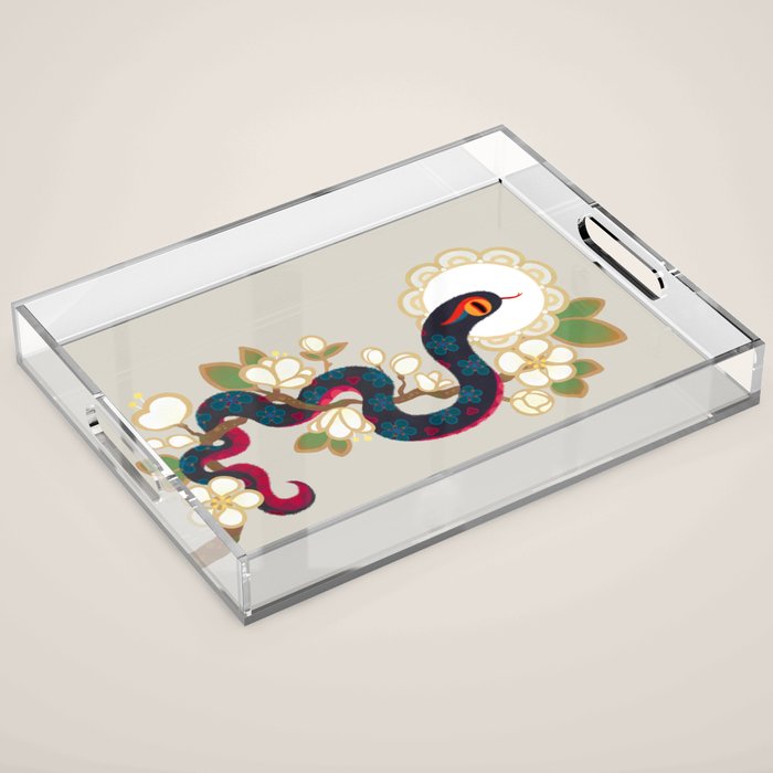 Snake and flowers 2 Acrylic Tray Gallery Image 1