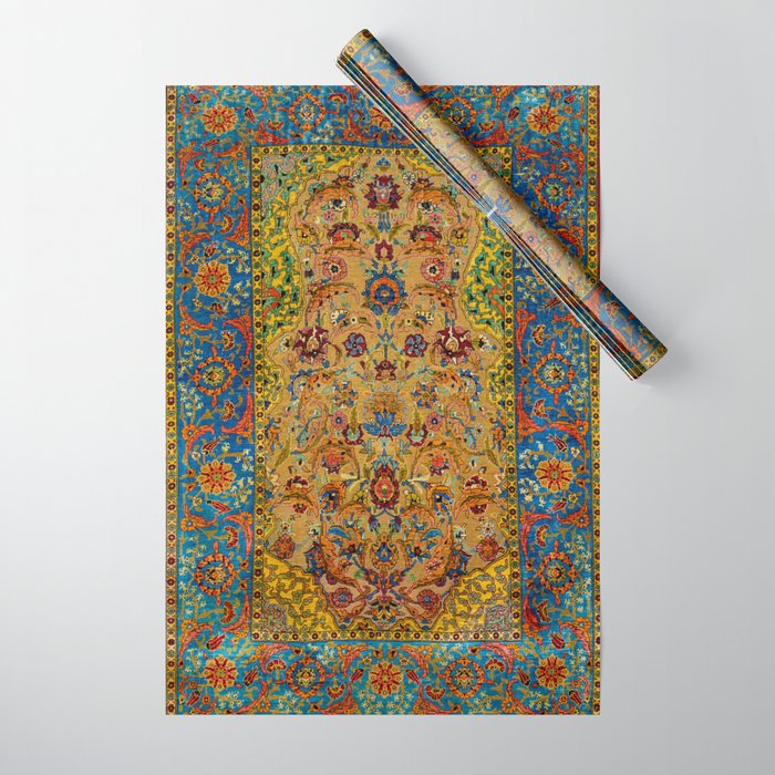 Hereke Vintage Persian Silk Rug Print Wrapping Paper Gallery Image 1