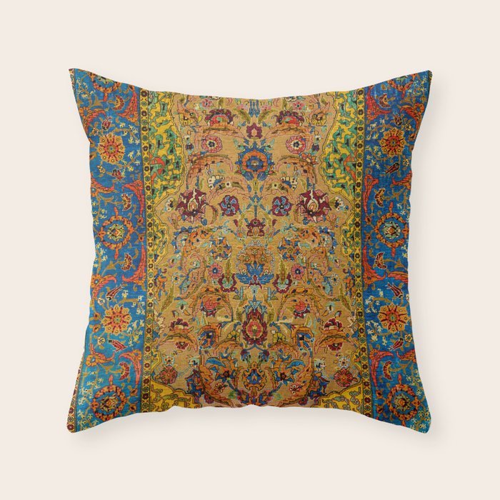 Hereke Vintage Persian Silk Rug Print Throw Pillow Gallery Image 6