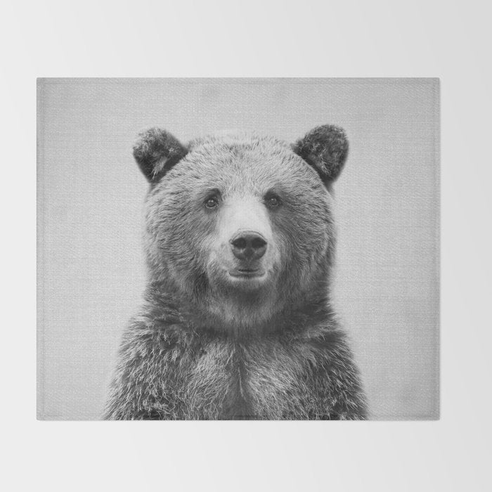 Grizzly Bear - Black & White Throw Blanket Gallery Image 2