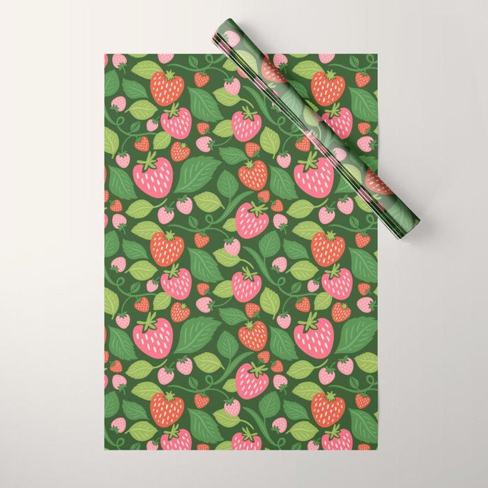 Wild Strawberries - green Wrapping Paper Gallery Image 1