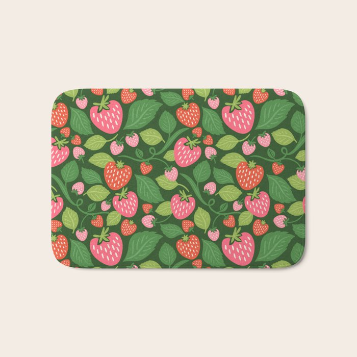 Wild Strawberries - green Bath Mat Gallery Image 1