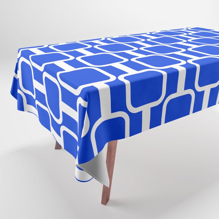 Royal Blue Mod Links Midcentury Modern Geometric Pattern Tablecloth Gallery Image 1