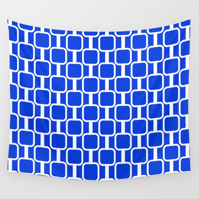 Royal Blue Mod Links Midcentury Modern Geometric Pattern Wall Tapestry Gallery Image 4