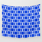 Royal Blue Mod Links Midcentury Modern Geometric Pattern Wall Tapestry Gallery Image 4