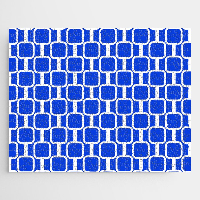 Royal Blue Mod Links Midcentury Modern Geometric Pattern Jigsaw Puzzle Gallery Image 1