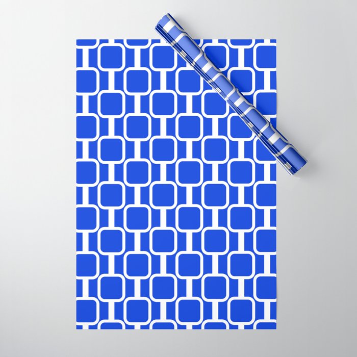 Royal Blue Mod Links Midcentury Modern Geometric Pattern Wrapping Paper Gallery Image 1