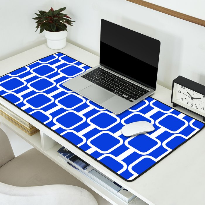 Royal Blue Mod Links Midcentury Modern Geometric Pattern Desk Mat Gallery Image 2
