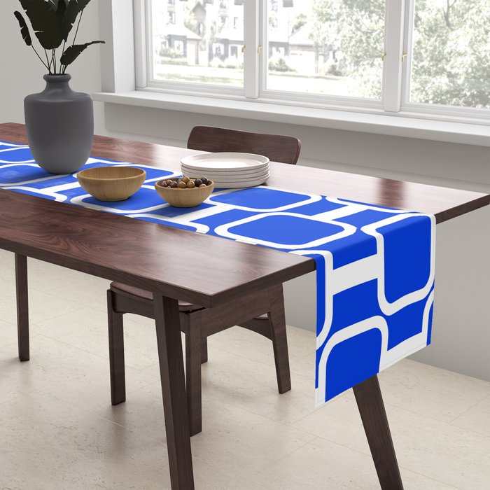 Royal Blue Mod Links Midcentury Modern Geometric Pattern Table Runner Gallery Image 2