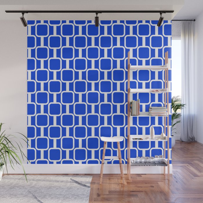 Royal Blue Mod Links Midcentury Modern Geometric Pattern Wall Mural Gallery Image 1