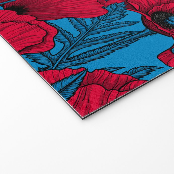 Red poppy garden on blue Welcome Mat Gallery Image 2