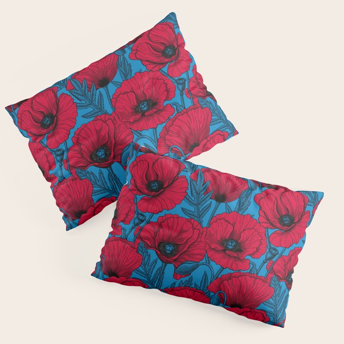 Red poppy garden on blue Pillow Sham Gallery Image 3