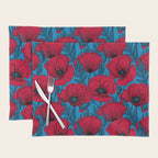 Red poppy garden on blue Placemat Gallery Image 1