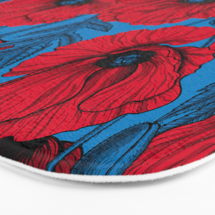 Red poppy garden on blue Bath Mat Gallery Image 3