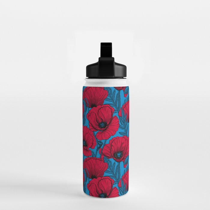 Red poppy garden on blue Water Bottle Gallery Image 2
