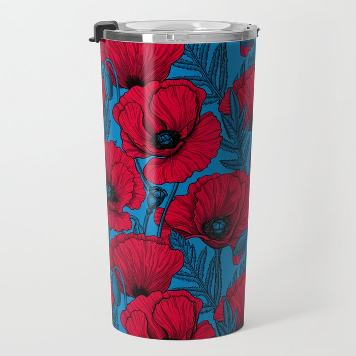 Red poppy garden on blue Travel Mug Gallery Image 3