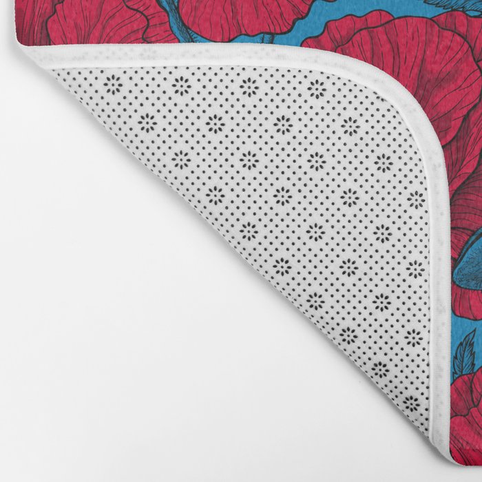 Red poppy garden on blue Bath Mat Gallery Image 2