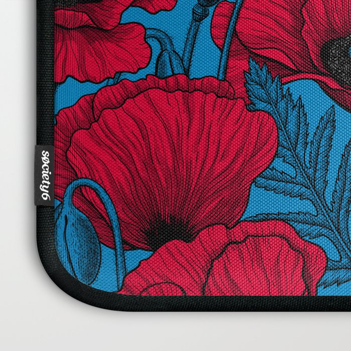 Red poppy garden on blue Laptop Sleeve Gallery Image 3