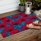 Red poppy garden on blue Outdoor Rug Gallery Image 2