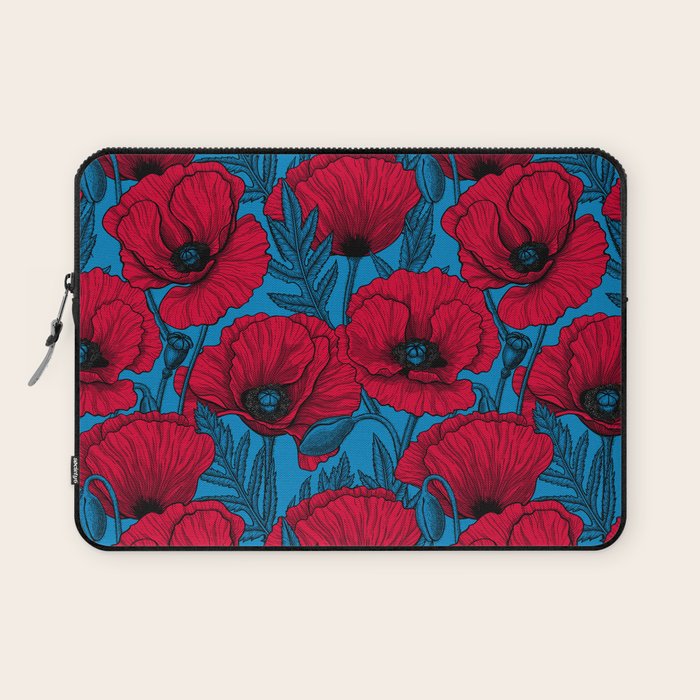 Red poppy garden on blue Laptop Sleeve Gallery Image 1