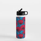 Red poppy garden on blue Water Bottle Gallery Image 1