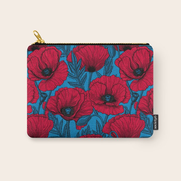 Red poppy garden on blue Carry All Pouch Gallery Image 1