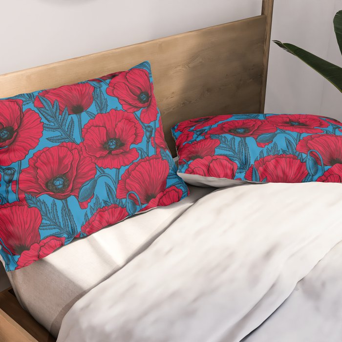 Red poppy garden on blue Pillow Sham Gallery Image 2