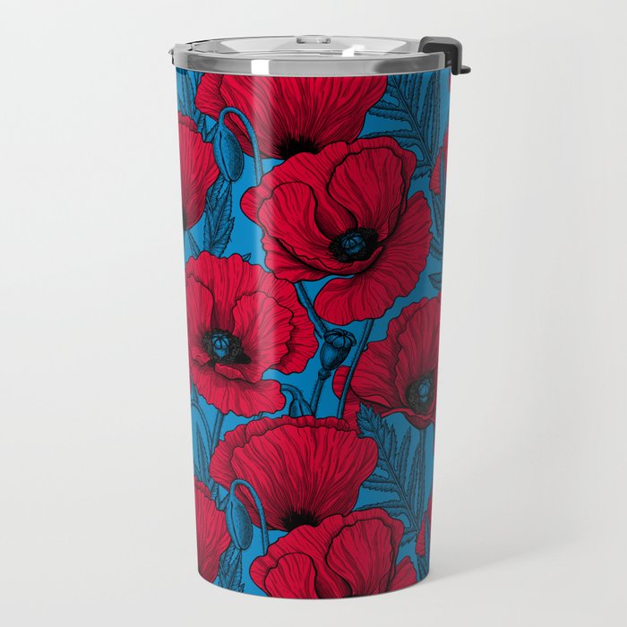 Red poppy garden on blue Travel Mug Gallery Image 2