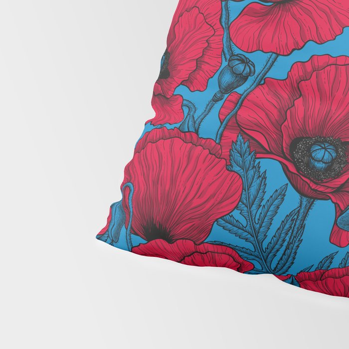 Red poppy garden on blue Pillow Sham Gallery Image 4