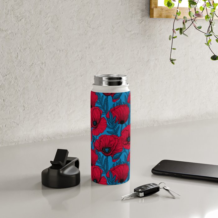 Red poppy garden on blue Water Bottle Gallery Image 4