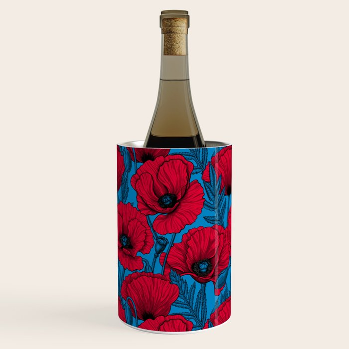 Red poppy garden on blue Wine Chiller Gallery Image 3