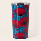 Red poppy garden on blue Travel Mug Gallery Image 1