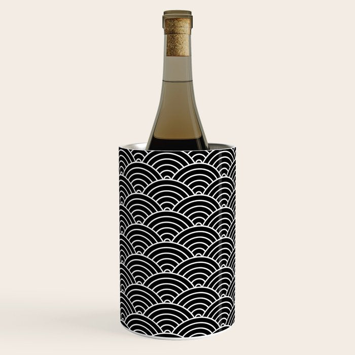 Japanese Waves Pattern Black on White Wine Chiller Gallery Image 1